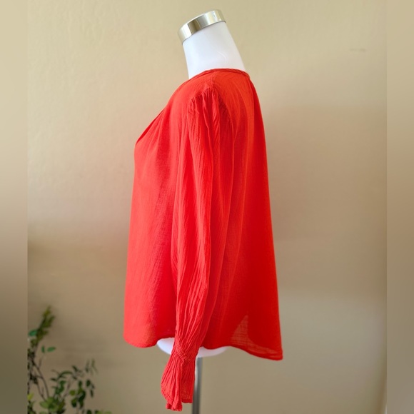 VELVET 3/4 sleeve 100% Cotton Orange Poppy Blouse Size Small - Picture 4 of 9